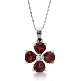 1.40 cttw Garnet Pendant Necklace .925 Sterling Silver With Rhodium 5 MM Heart