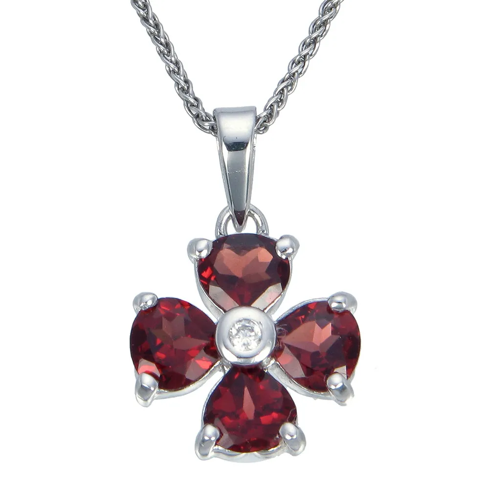 1.40 cttw Garnet Pendant Necklace .925 Sterling Silver With Rhodium 5 MM Heart