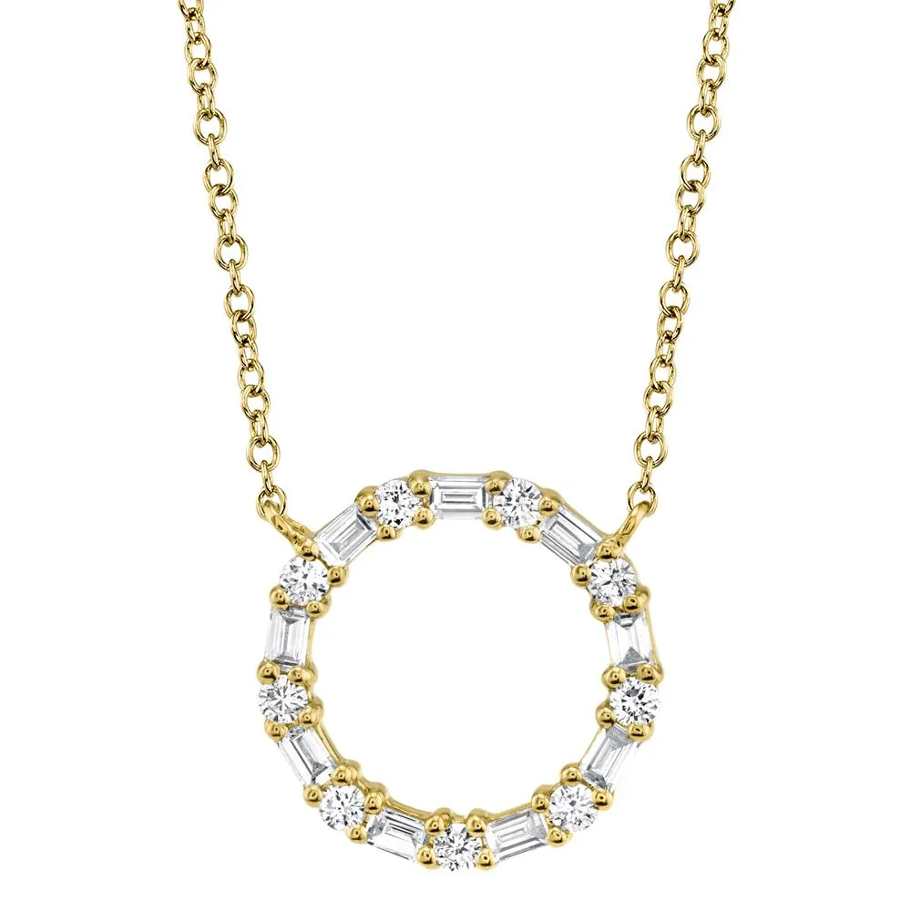 14k 0.29Ct Baguette and Round Diamond Circle Necklace, Available in White, Rose and Yellow Gold