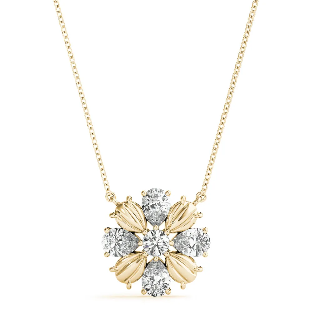 14K Flower Pear Shape Diamond Necklace / Pendant