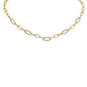 14K Gold & Diamond Oval Link Necklace - 0.65ct