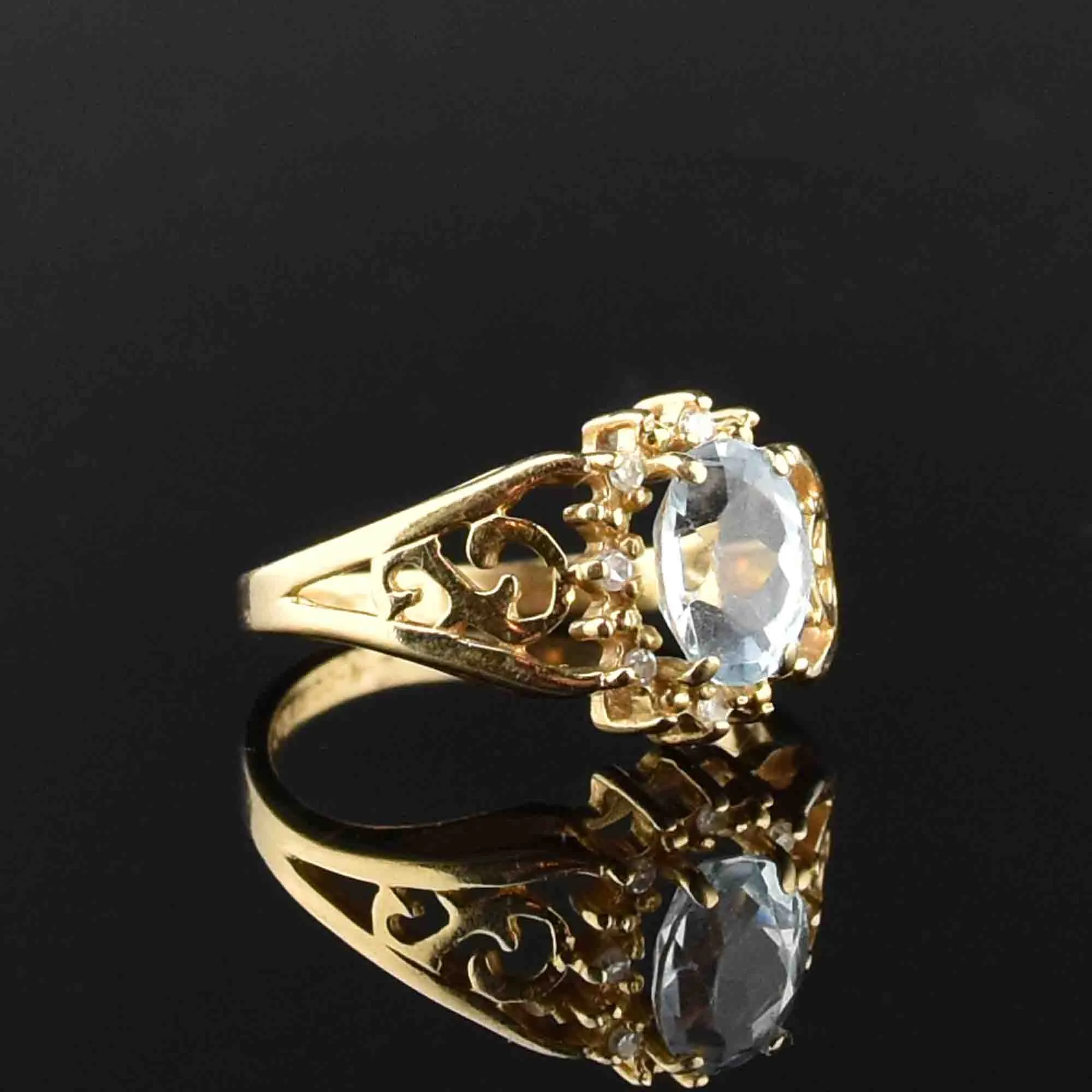 14K Gold Aquamarine Diamond Halo Ring, Sz 4.75