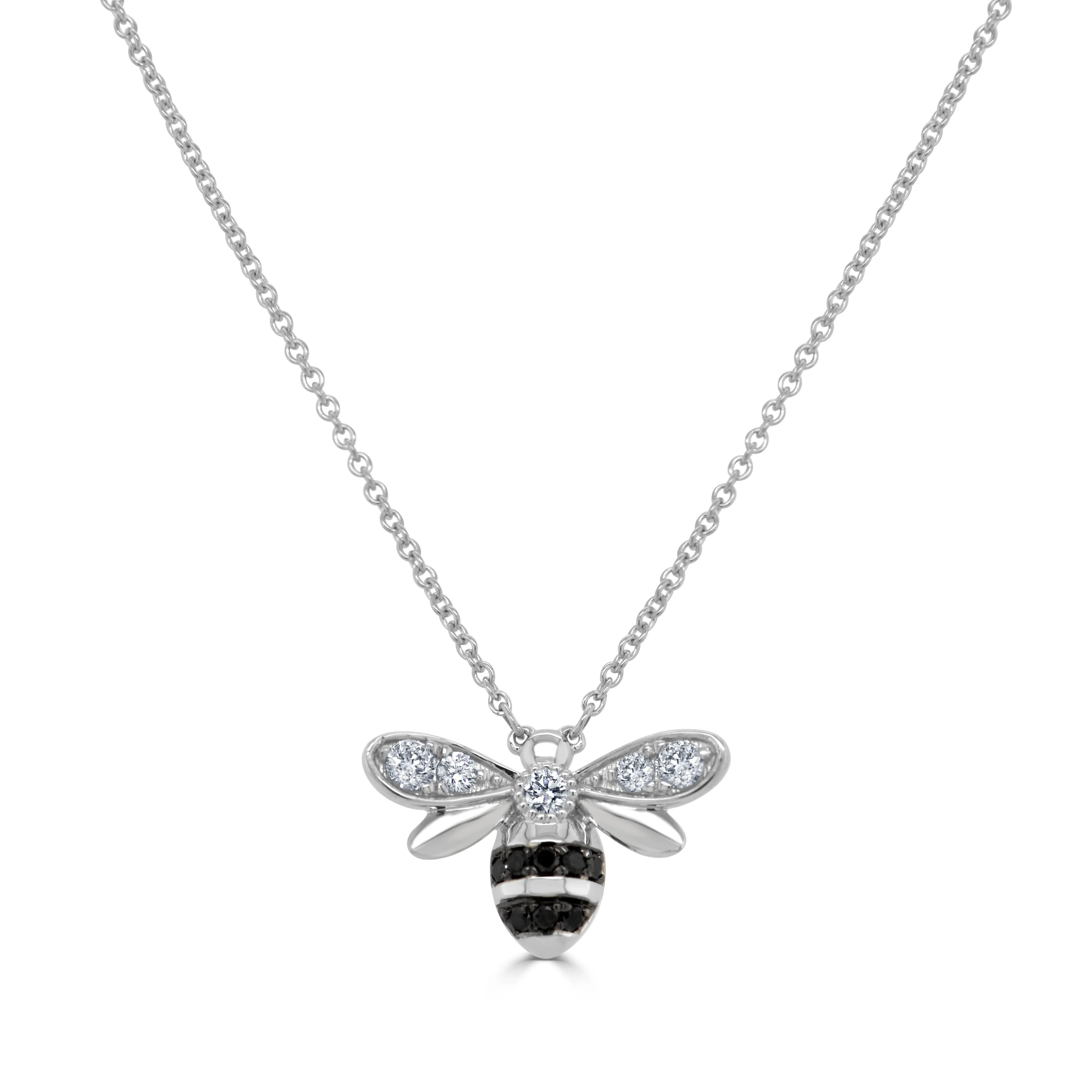 14K Gold Black & White Diamond Bumble Bee Necklace - 0.45ct