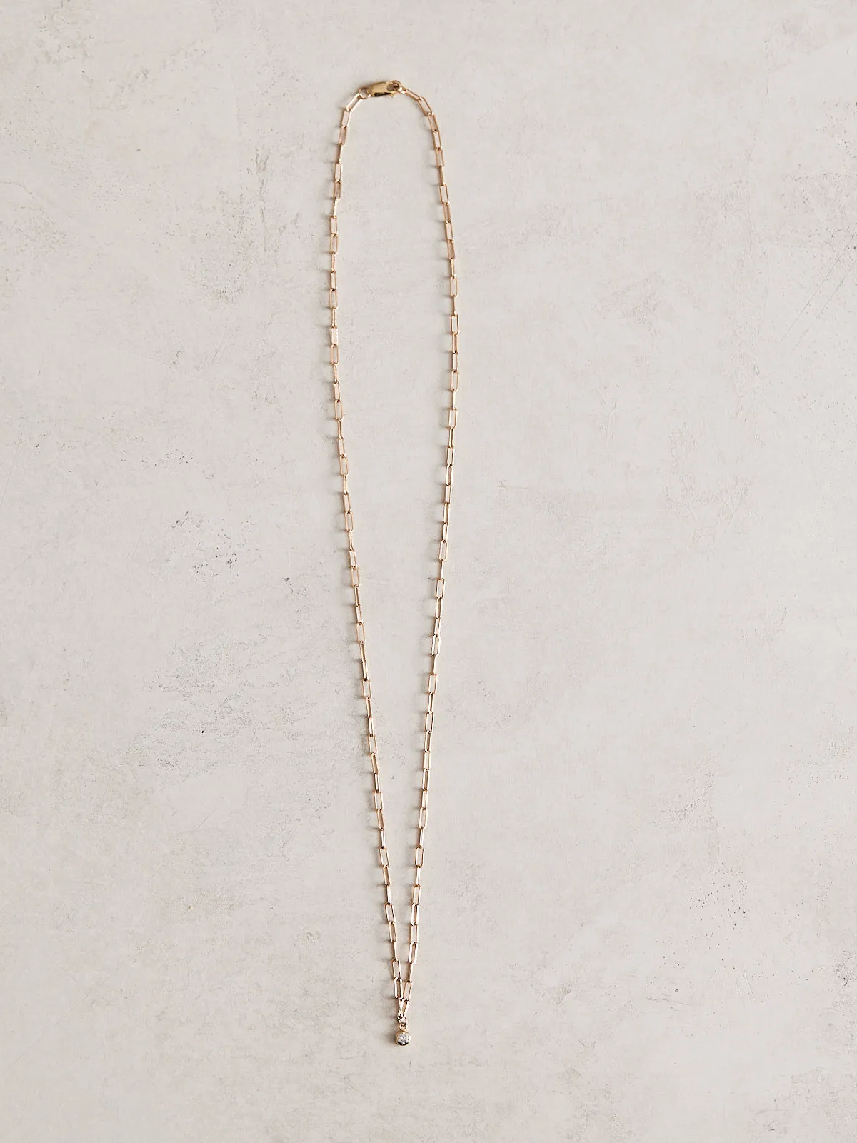 14k Gold Diamond Bezel Elongated Chain Necklace