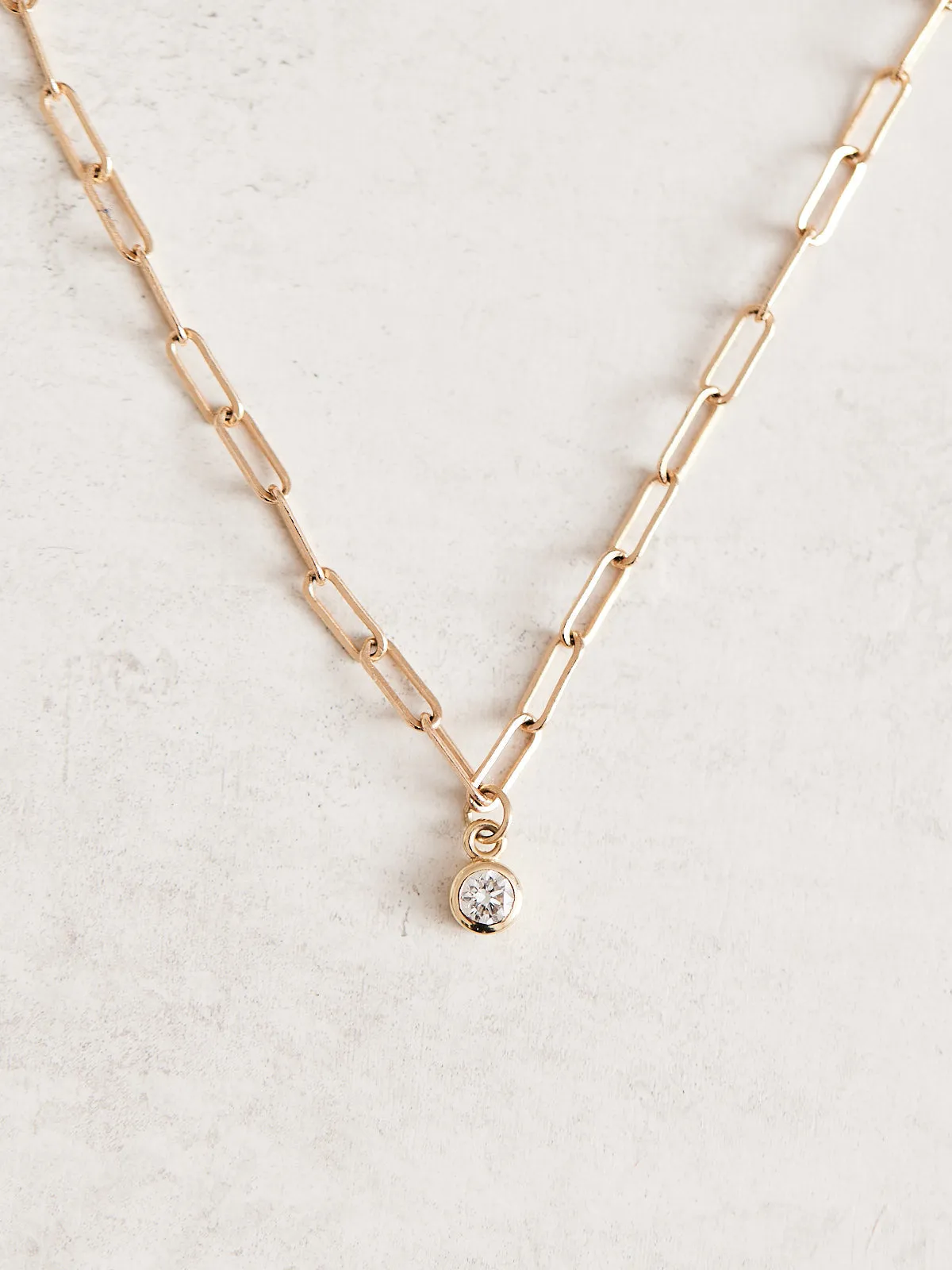 14k Gold Diamond Bezel Elongated Chain Necklace