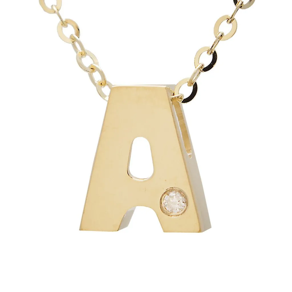 14K Gold Initial "A" Necklace (Diamond)