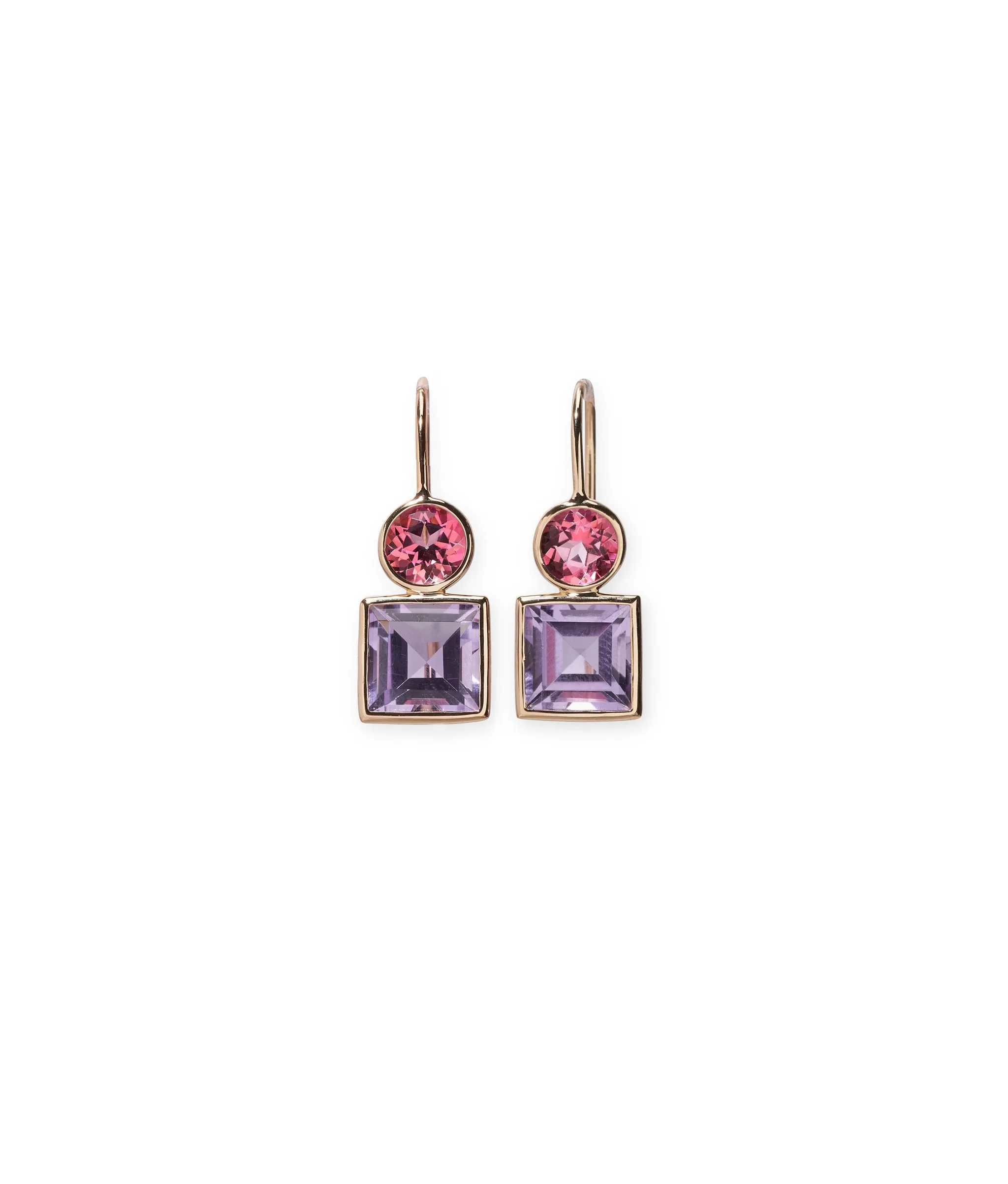 14k Gold Pastille Earrings in Pink Topaz and Amethyst