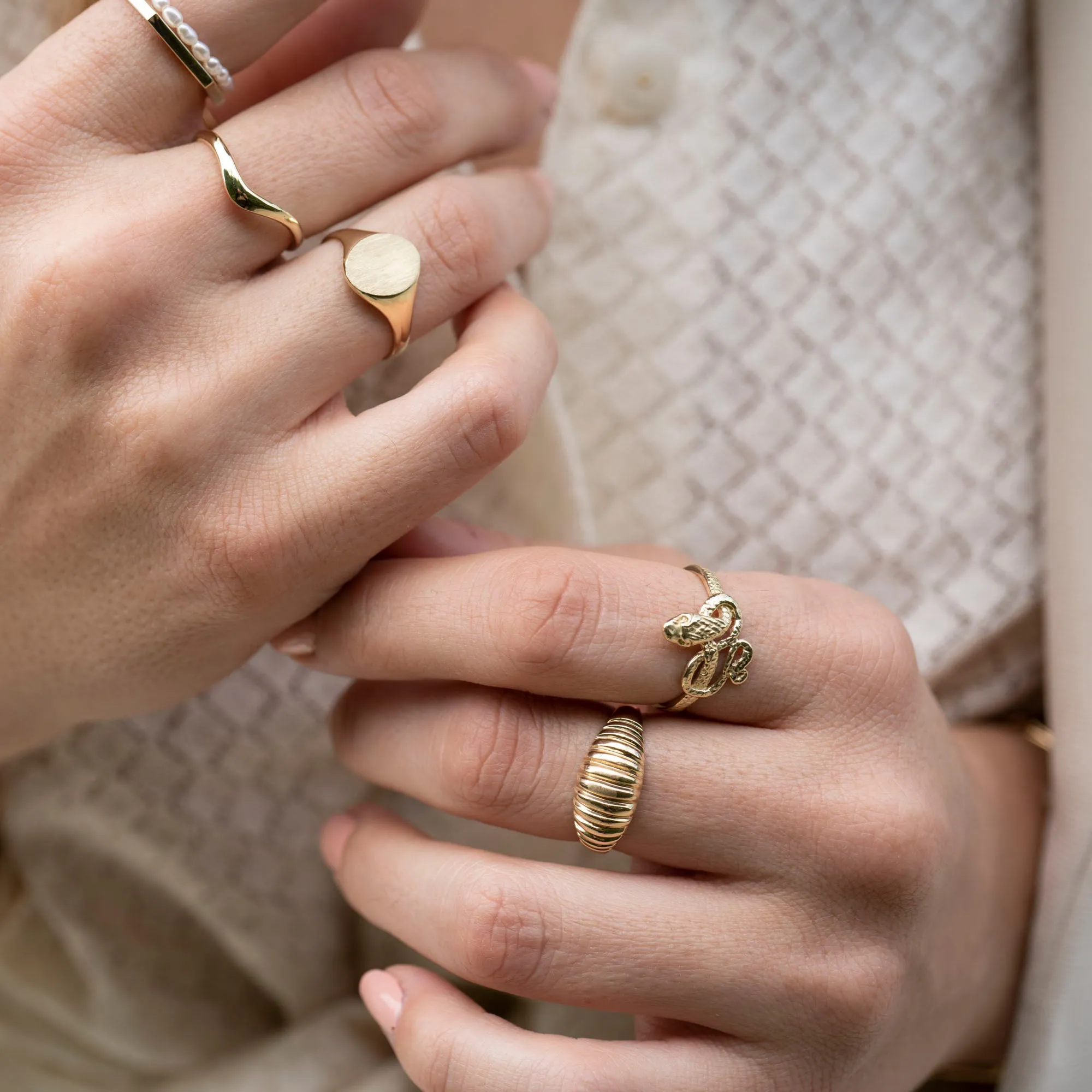 14k Gold Ribbed Dome Ring