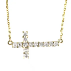 14K Gold Sideways Cross Necklace With Diamonds