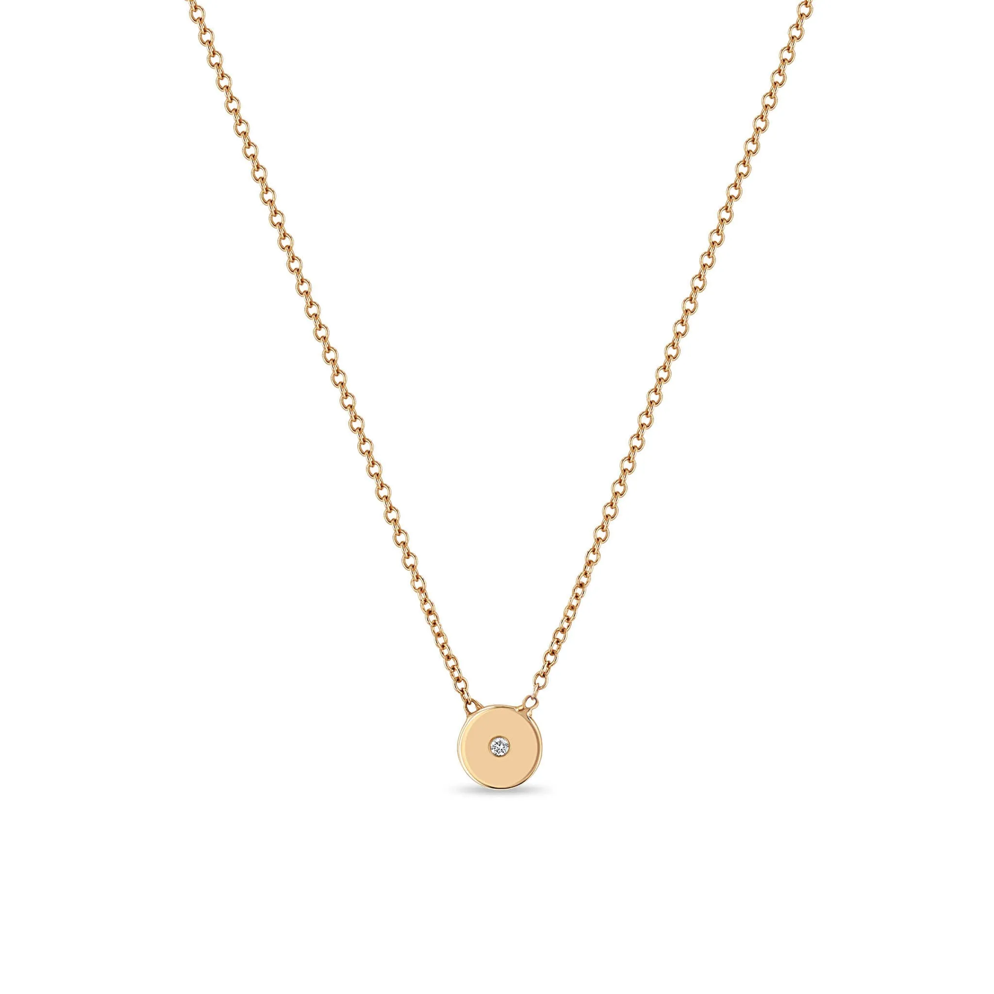 14k Gold Small Diamond Disc Necklace