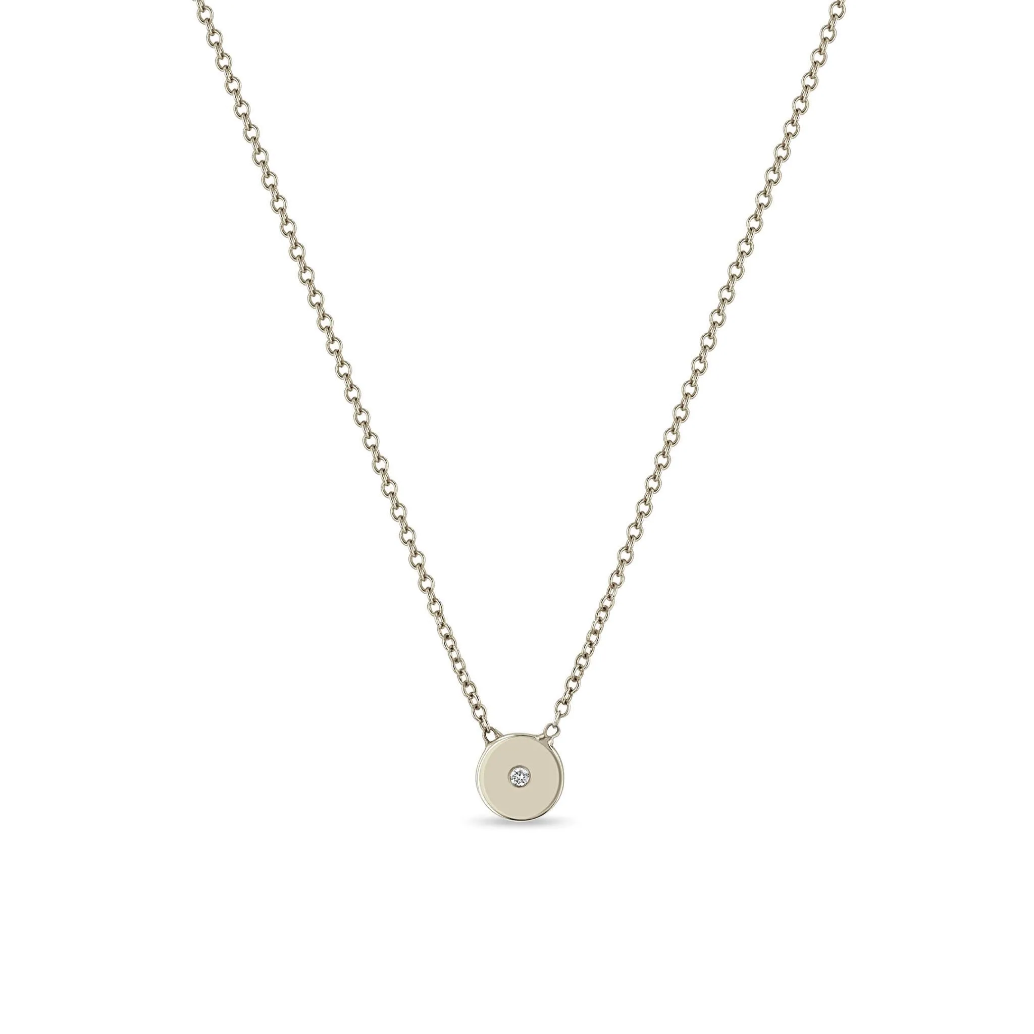 14k Gold Small Diamond Disc Necklace