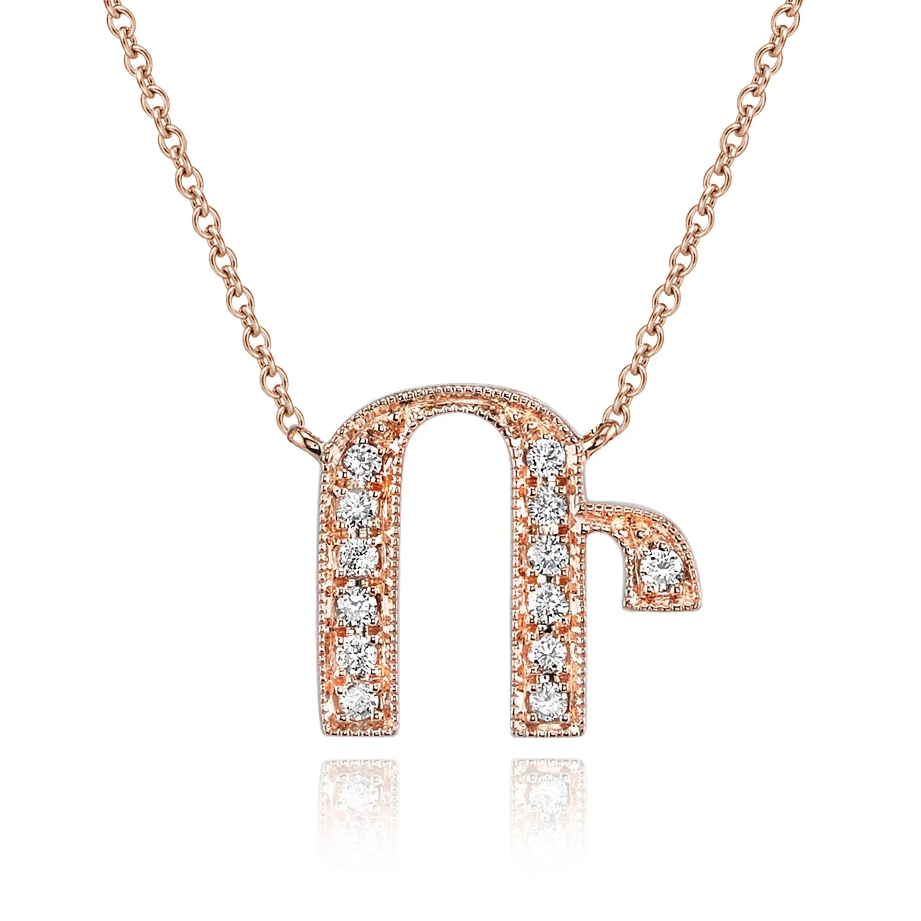 14K Rose Gold Armenian Initial Diamond Necklace