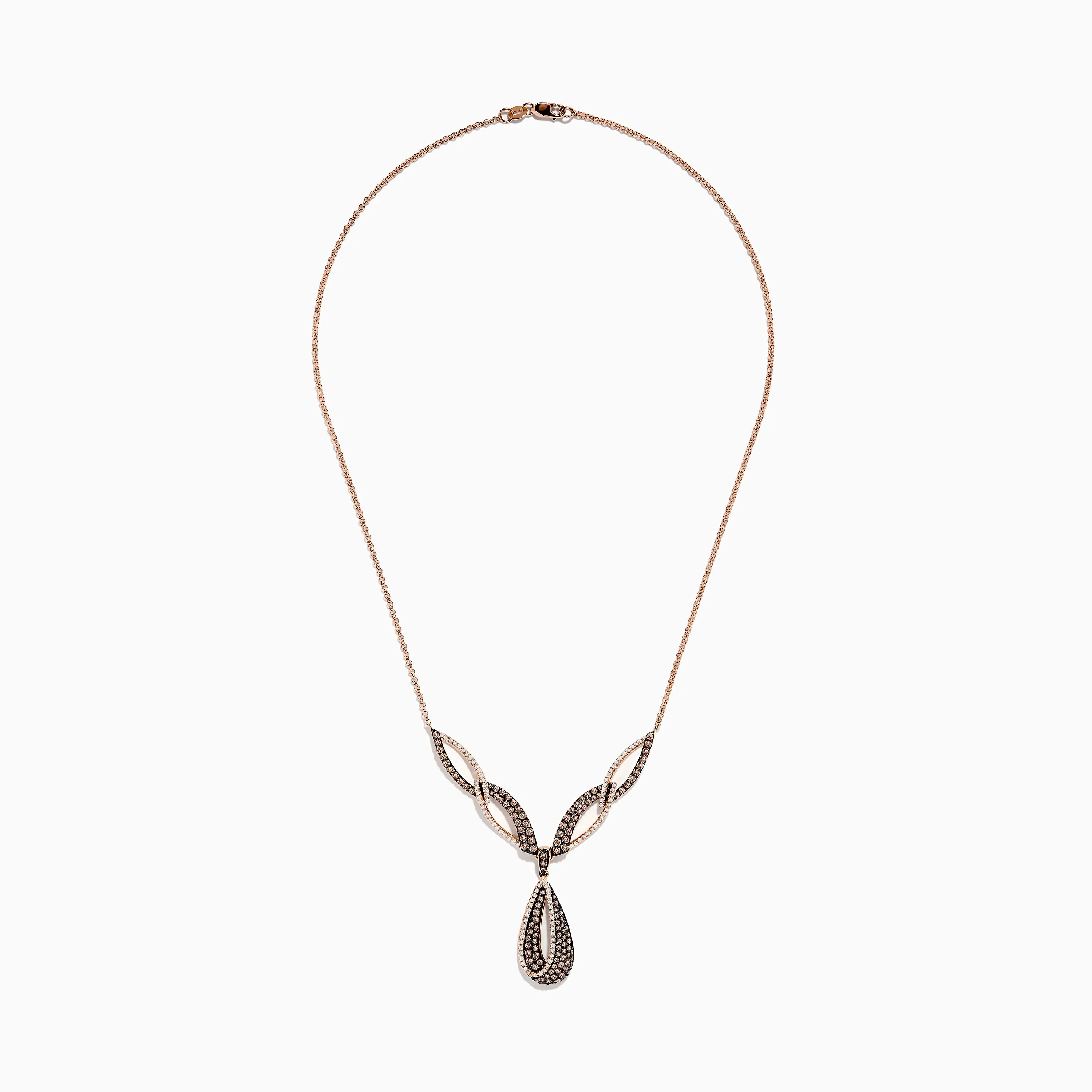 14K Rose Gold Espresso and White Diamond Drop Necklace