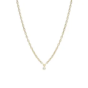 14k Small Square Oval Link Dangling Diamond Bezel Necklace