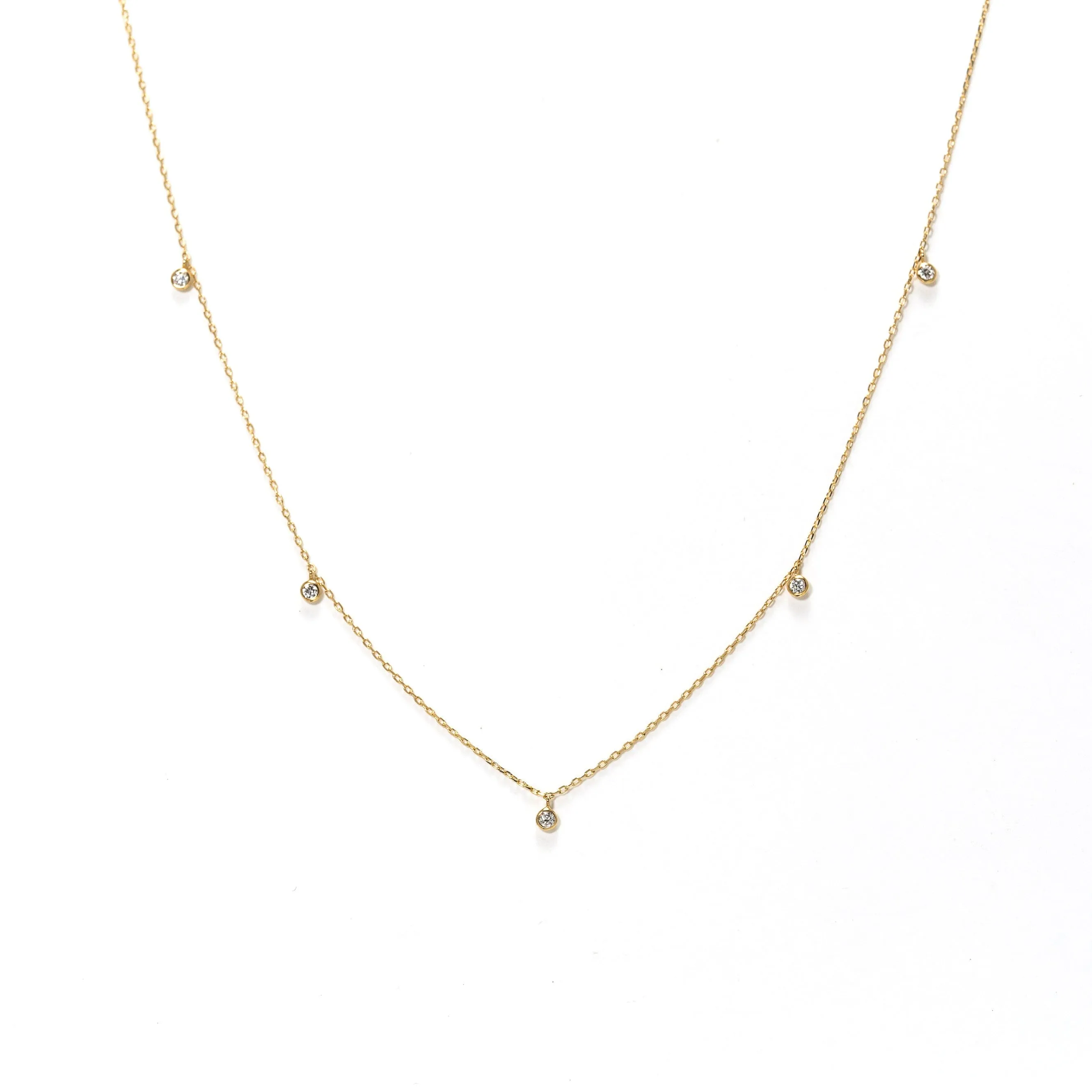 14K Solid Gold Diamond Dotted Necklace