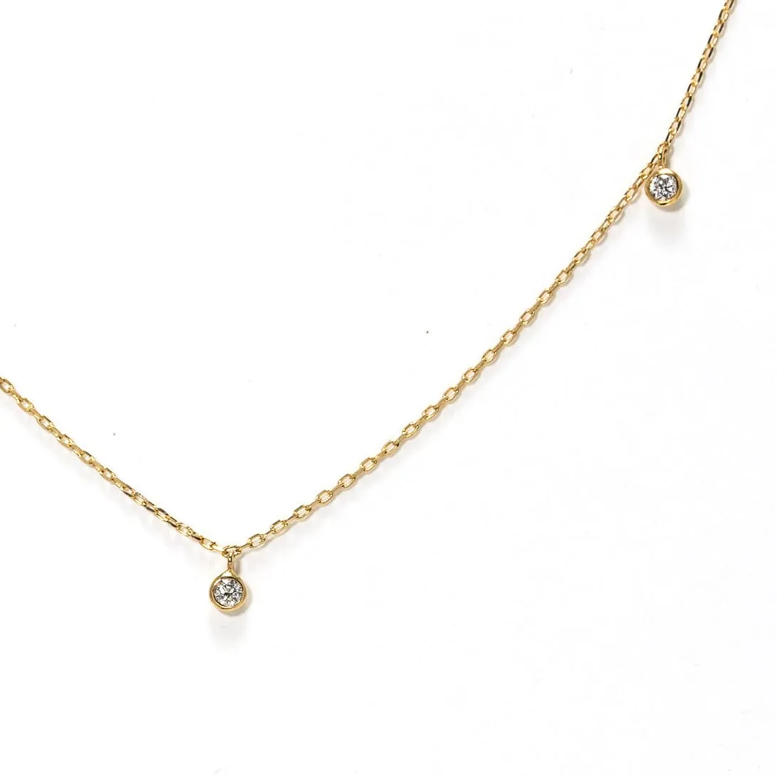 14K Solid Gold Diamond Dotted Necklace