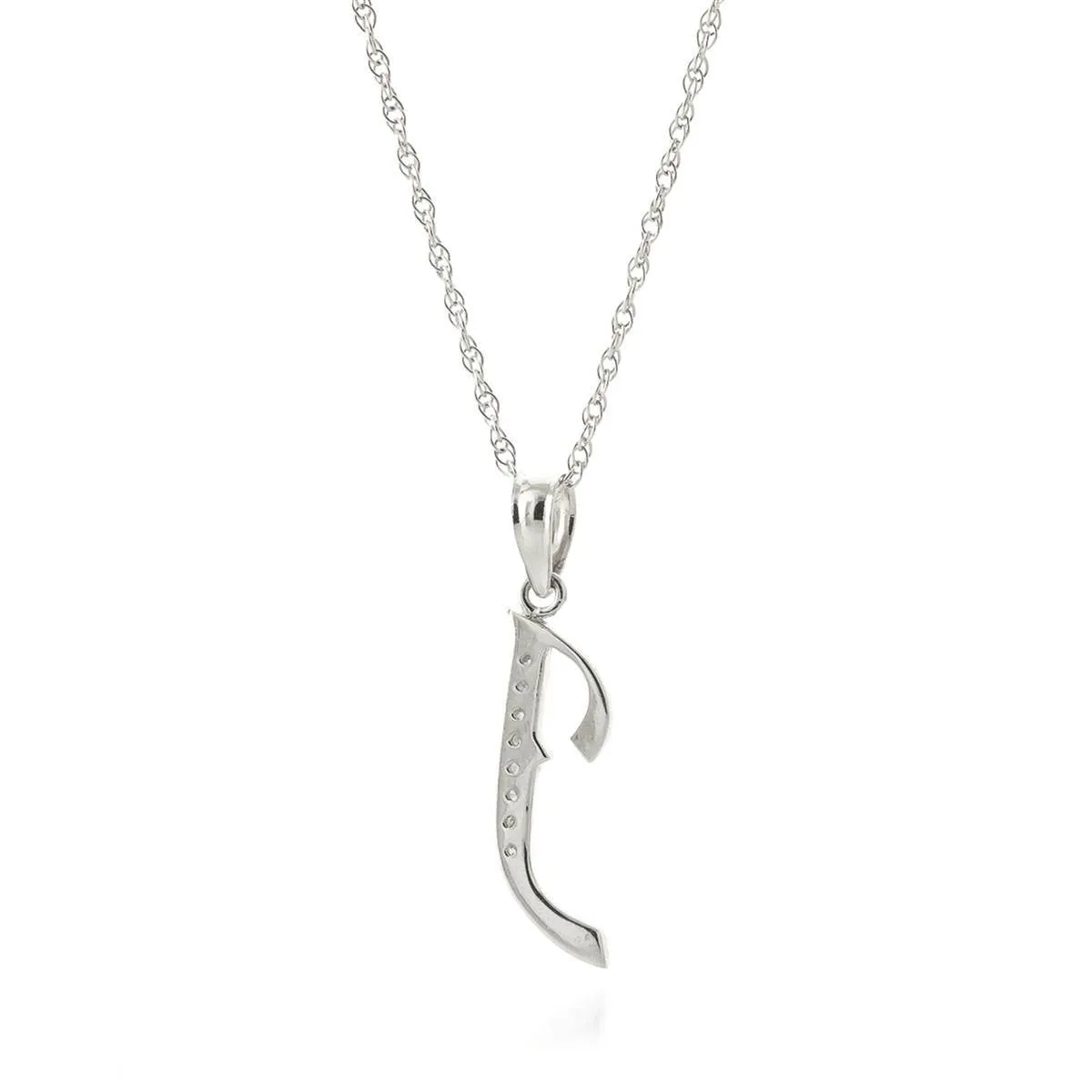 14K Solid White Gold Necklace w/ Natural Diamonds Initial 'j' Pendant