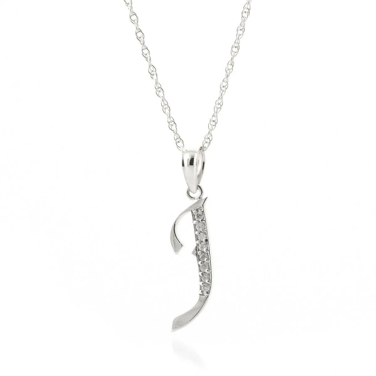 14K Solid White Gold Necklace w/ Natural Diamonds Initial 'j' Pendant