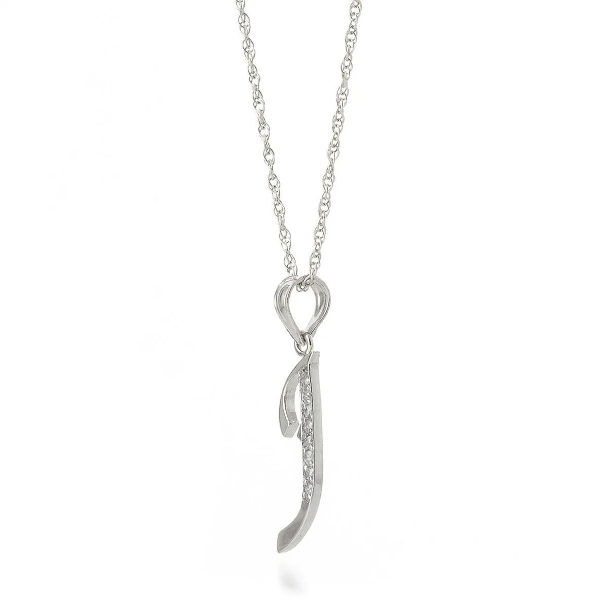 14K Solid White Gold Necklace w/ Natural Diamonds Initial 'j' Pendant