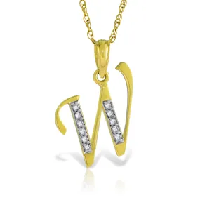 14K Solid Yellow Gold Necklace w/ Natural Diamonds Initial 'w' Pendant