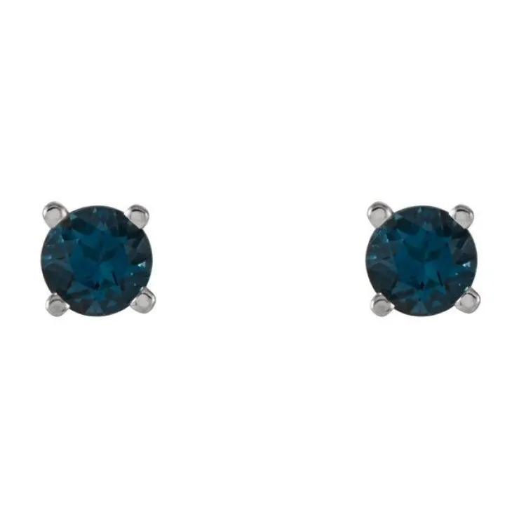 14K White 4 mm Natural London Blue Topaz Stud Earrings