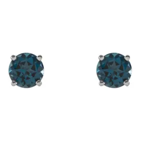 14K White 5 mm Natural London Blue Topaz Stud Earrings with Friction Post