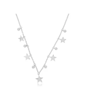 14k white gold alternating stars and diamonds necklace