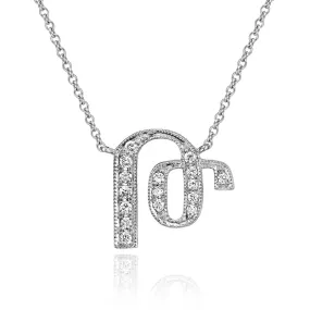 14K White Gold Armenian Initial Diamond Necklace