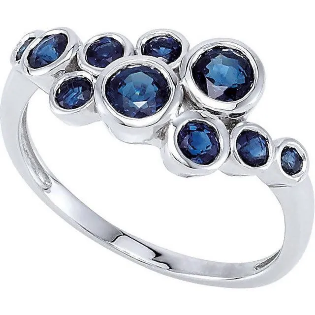 14K White Gold Bezel-Set Sapphire Cluster Ring