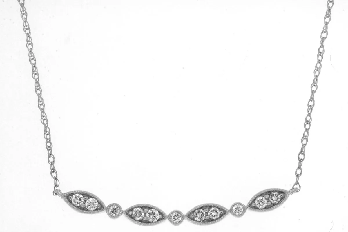 14K White Gold Curved Bar Diamond Necklace