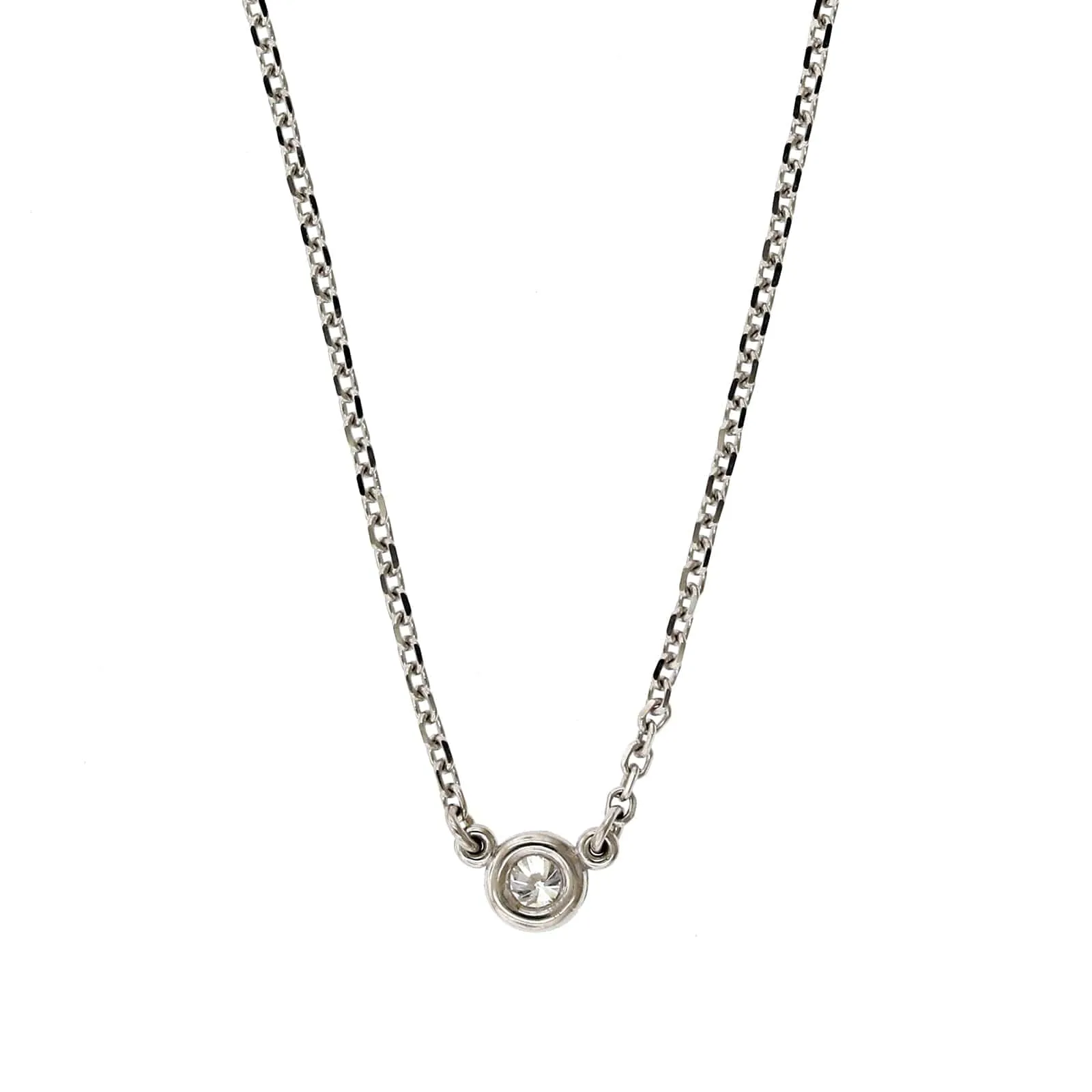 14K White Gold Diamond Bezel Necklace