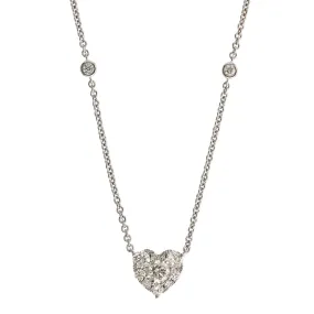 14K White Gold Diamond Cluster Heart Shaped Necklace