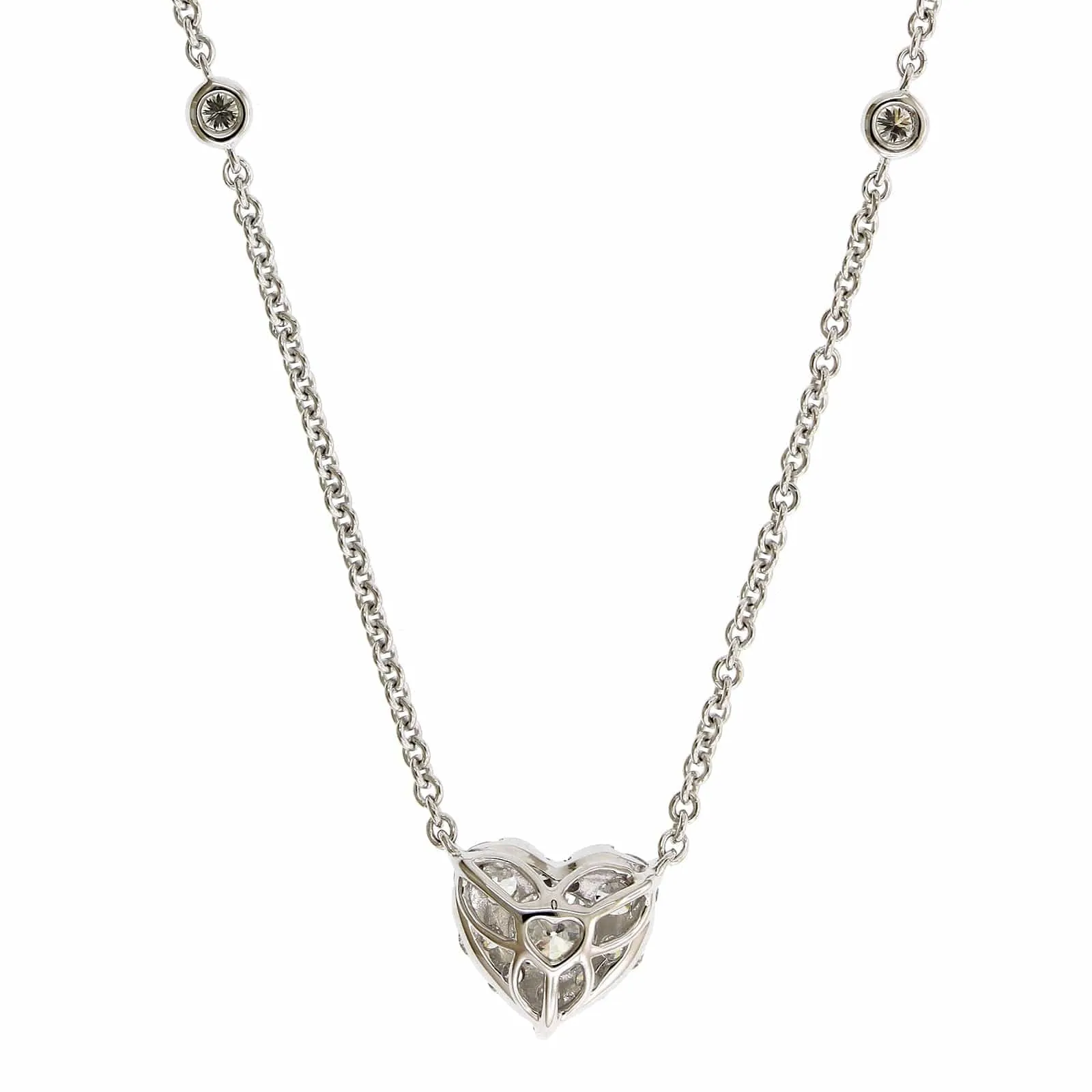 14K White Gold Diamond Cluster Heart Shaped Necklace