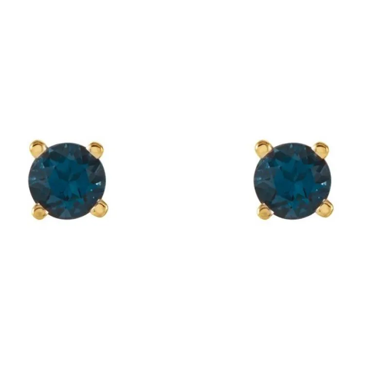 14K Yellow 4 mm Natural London Blue Topaz Stud Earrings with Friction Post