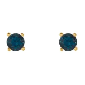 14K Yellow 4 mm Natural London Blue Topaz Stud Earrings with Friction Post