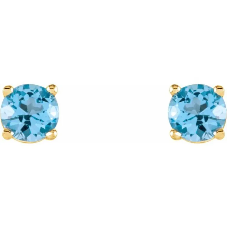 14K Yellow 4 mm Natural Sky Blue Topaz Stud Earrings with Friction Post