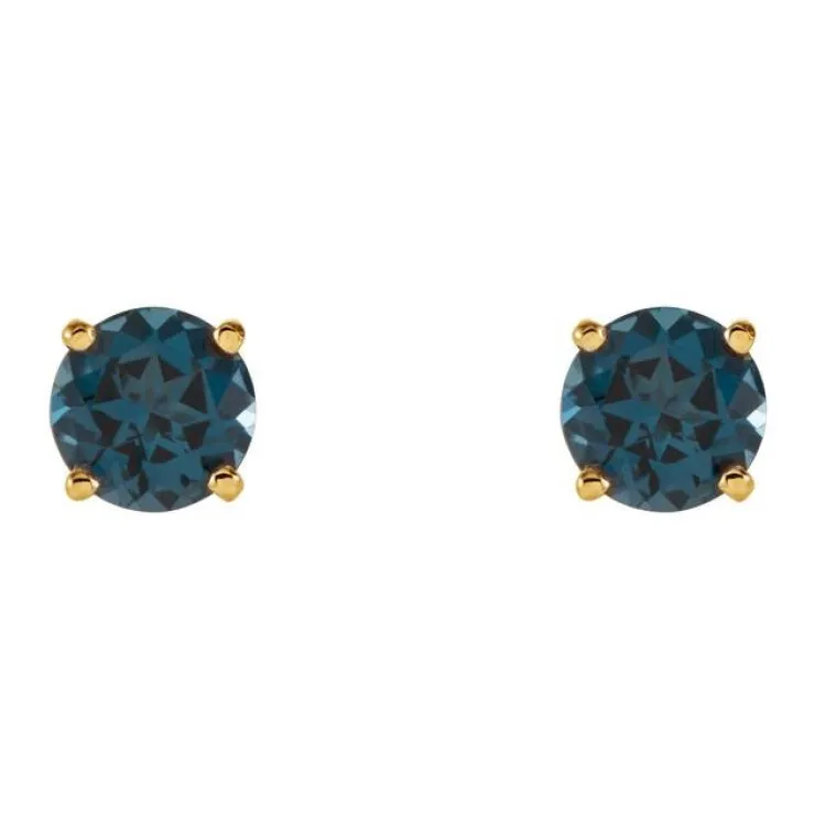 14K Yellow 5 mm Natural London Blue Topaz Stud Earrings