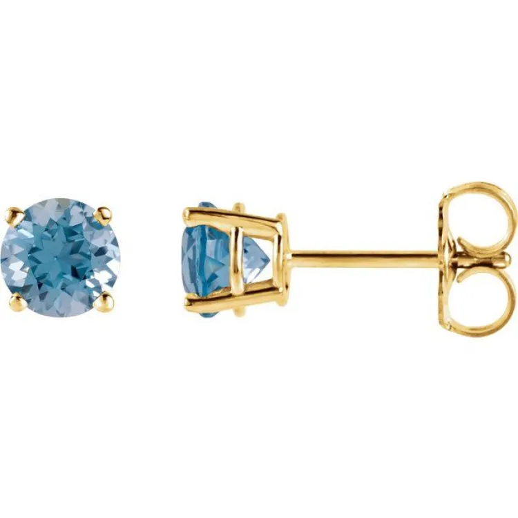 14K Yellow 5 mm Natural Swiss Blue Topaz Stud Earrings