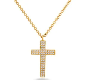 14K Yellow Gold 2 Row Diamond Cross Necklace