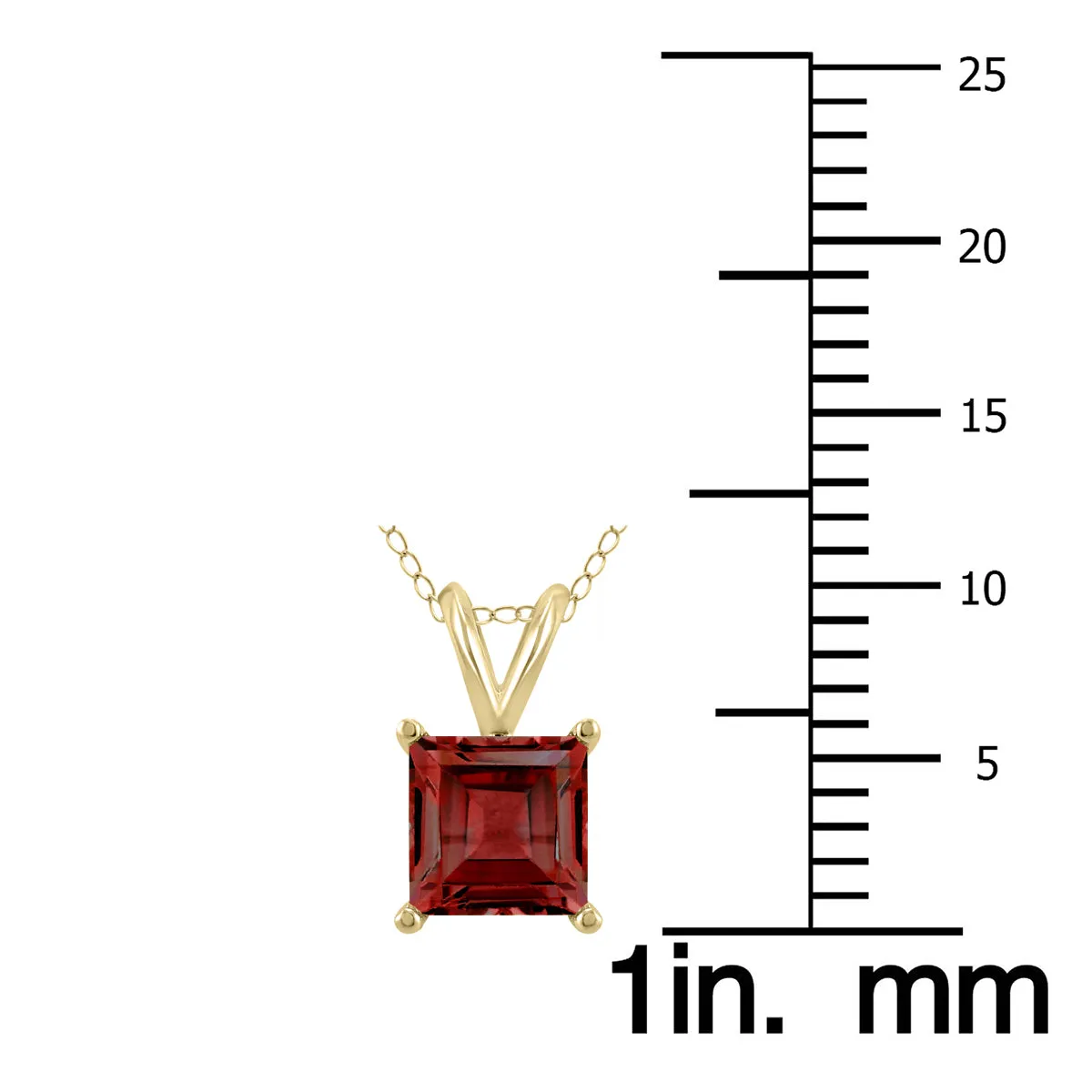 14K Yellow Gold 6Mm Square Garnet Pendant