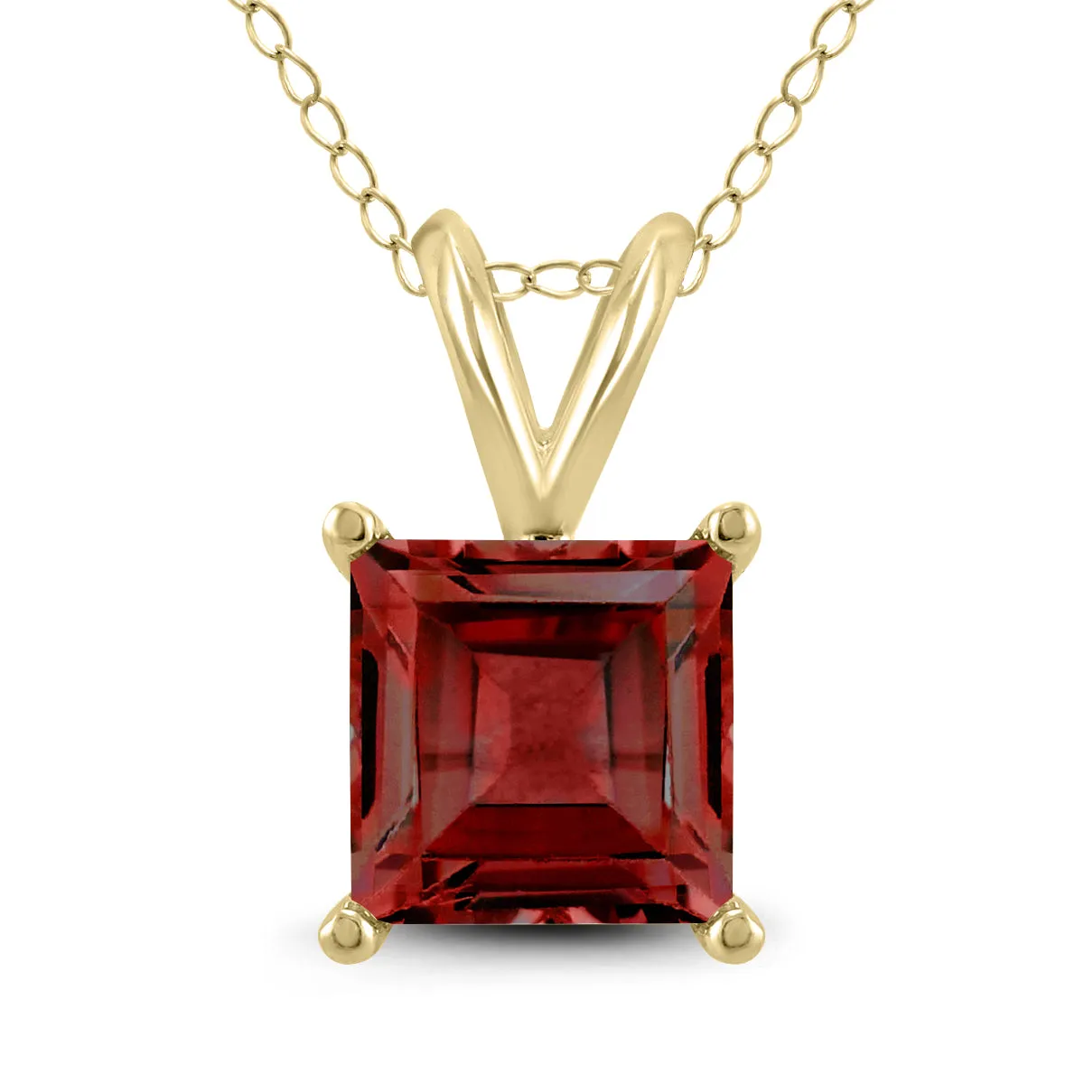 14K Yellow Gold 6Mm Square Garnet Pendant