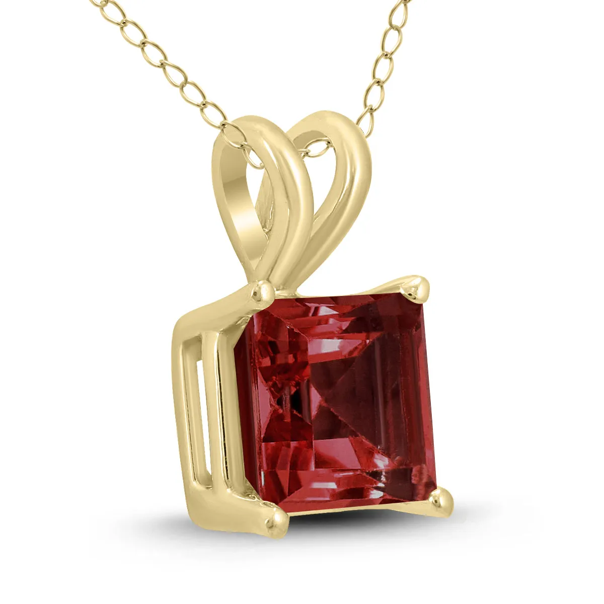 14K Yellow Gold 6Mm Square Garnet Pendant