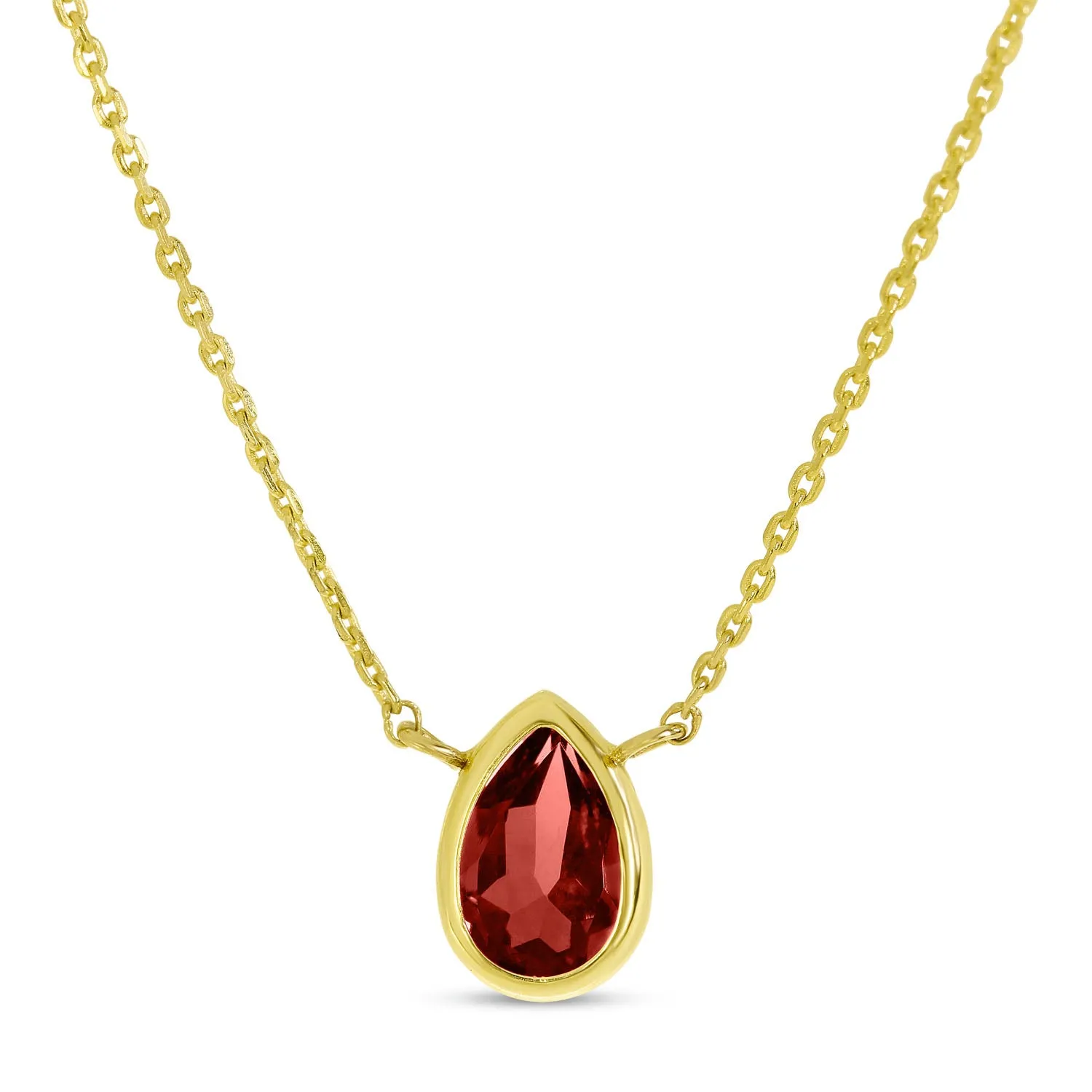 14K Yellow Gold 6x4mm Pear Shaped Garnet Birthstone Necklace