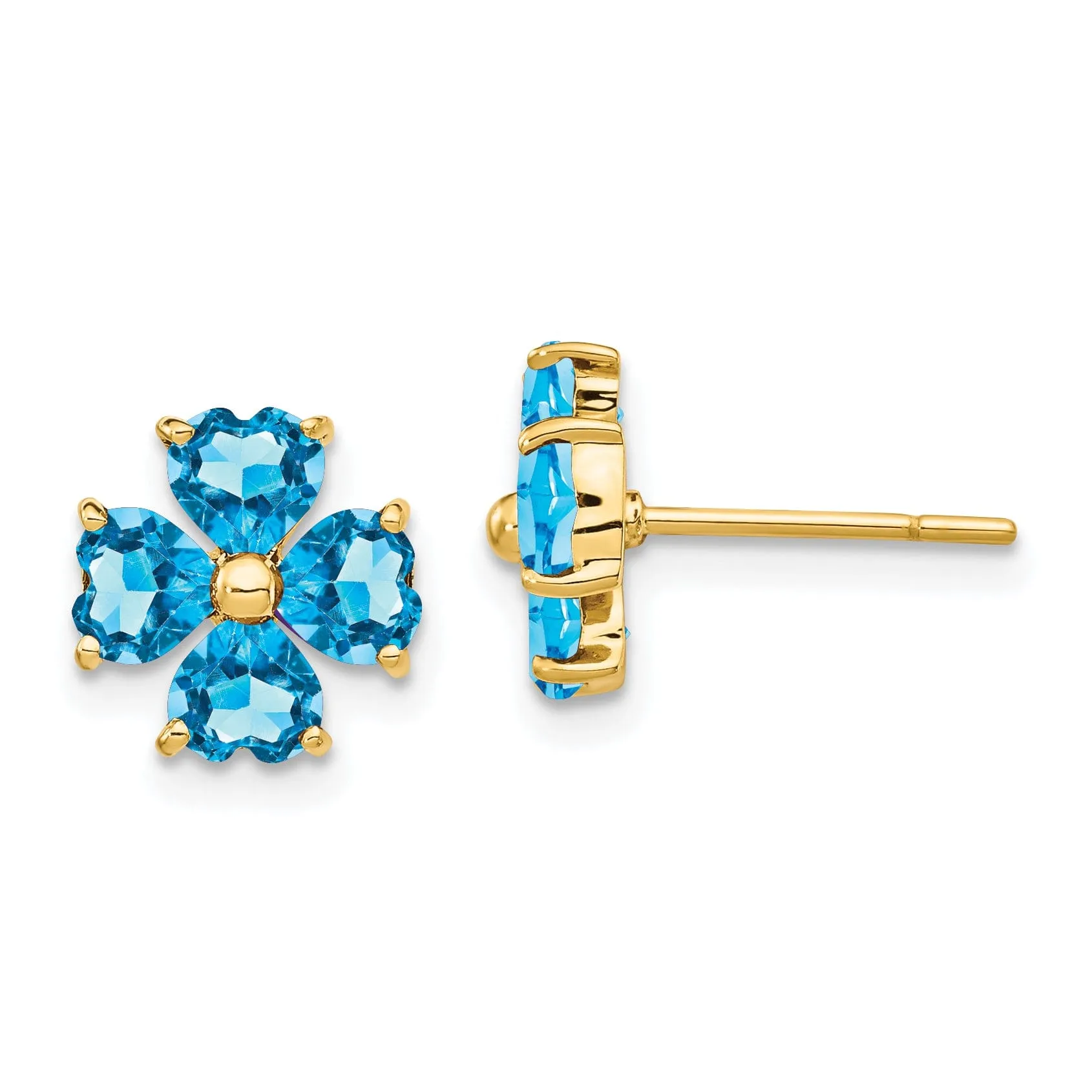 14k Yellow Gold Blue Topaz Flower Post Earrings