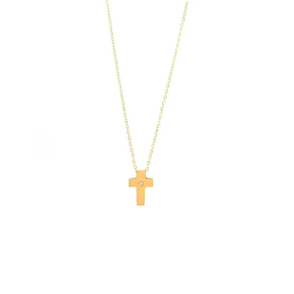 14K Yellow Gold Cross With Diamond