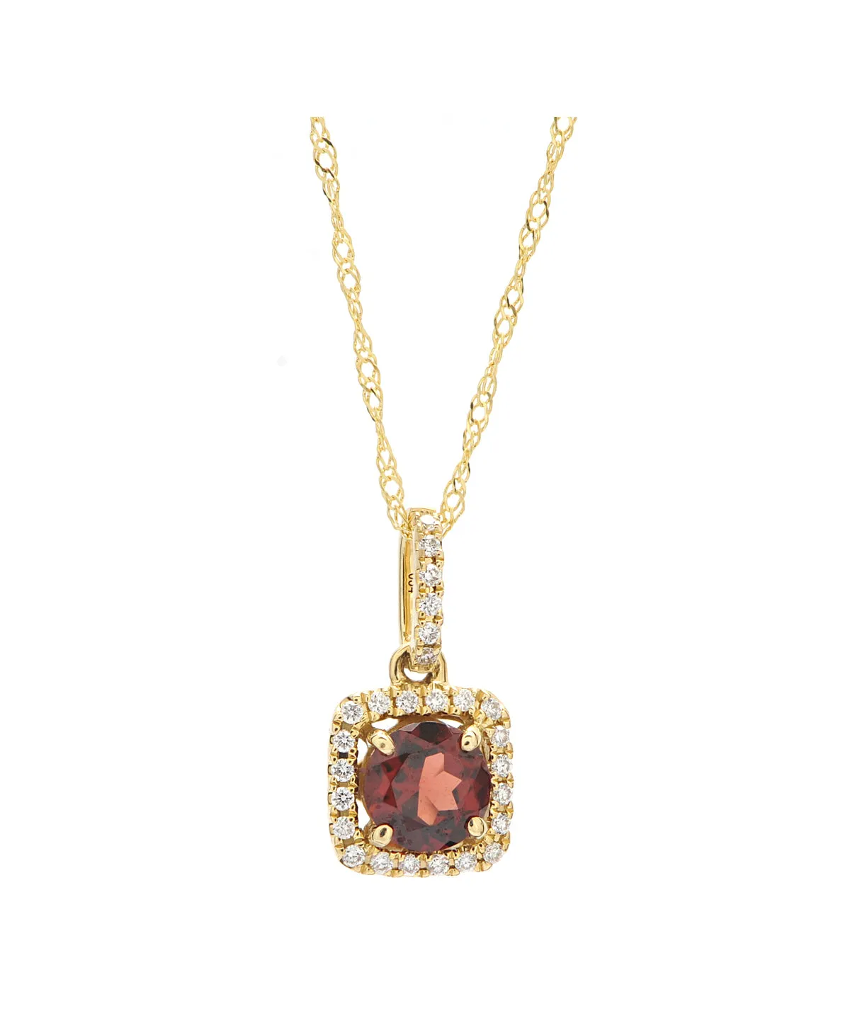 14K Yellow Gold Garnet and Diamond Halo Pendant