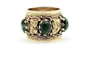 14k Yellow Gold Jade 5 Oval Cable Braided wide Band Ring