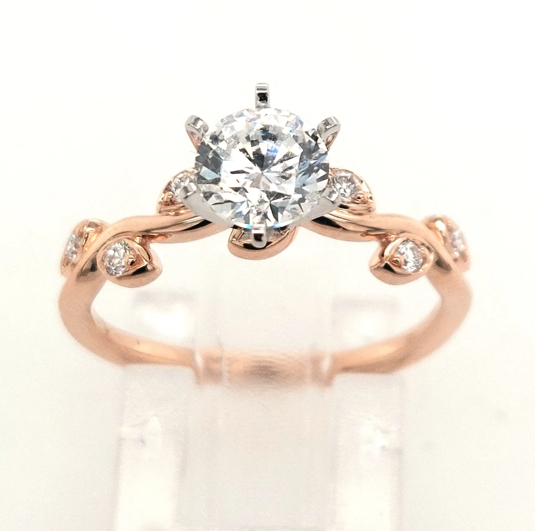 14KR Leaf Design Diamond Semi Mount Ring 0.12ctTW H/SI1-SI2 with 0.75ct CZ Center Size:7