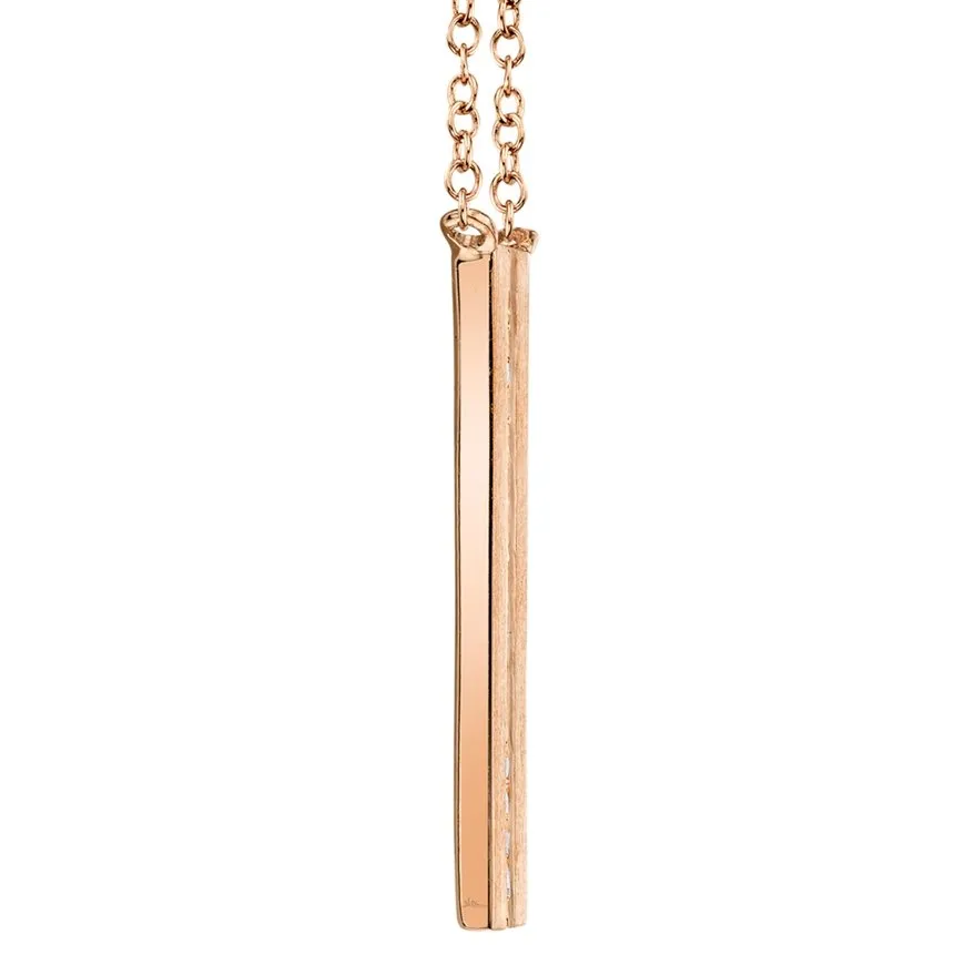 14KT GOLD 0.06 CTW DIAMOND SATIN VERTICAL BAR NECKLACE