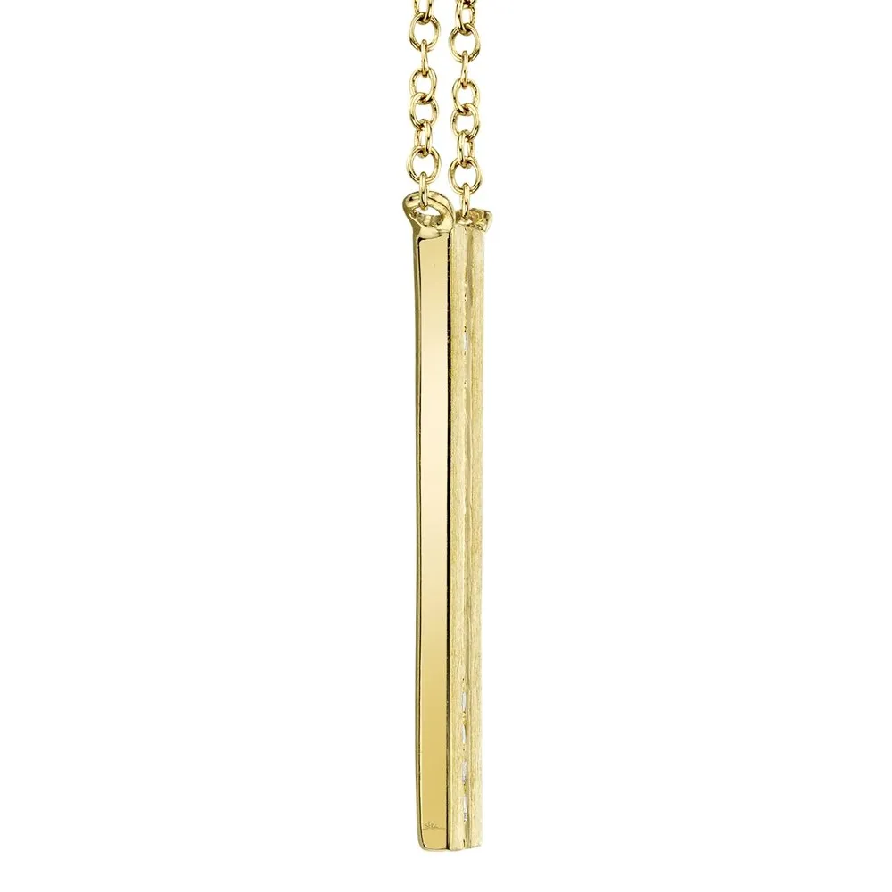 14KT GOLD 0.06 CTW DIAMOND SATIN VERTICAL BAR NECKLACE